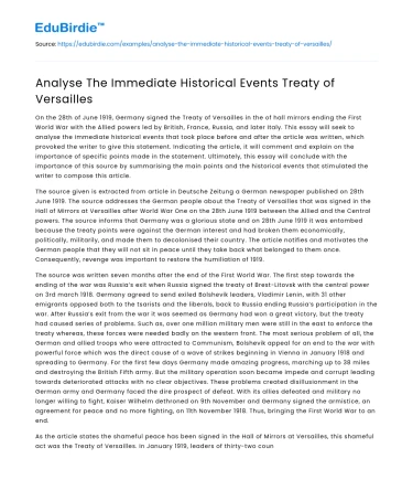 Analyse The Immediate Historical Events Treaty of Versailles