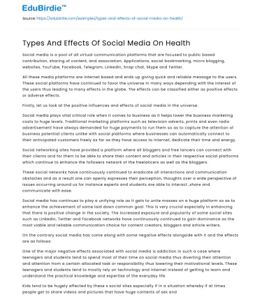 Types And Effects Of Social Media On Health