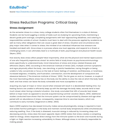 Stress Reduction Programs: Critical Essay