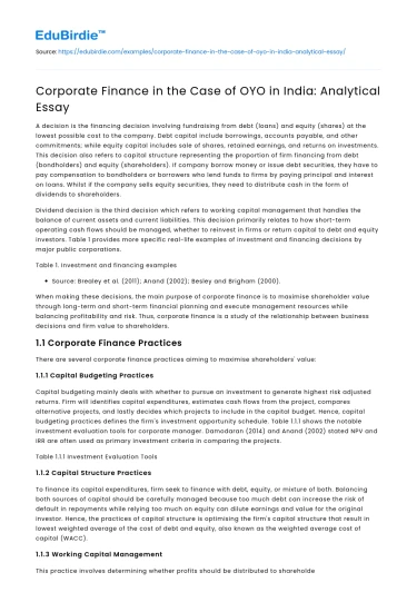 Corporate Finance in the Case of OYO in India: Analytical Essay