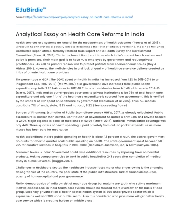 Analytical Essay on Health Care Reforms in India