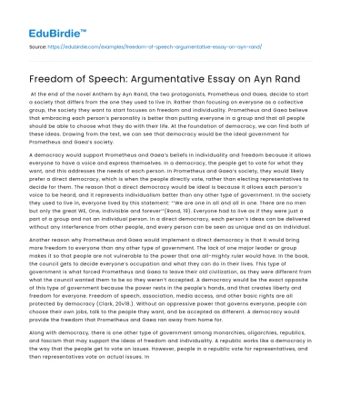 Freedom of Speech: Argumentative Essay on Ayn Rand