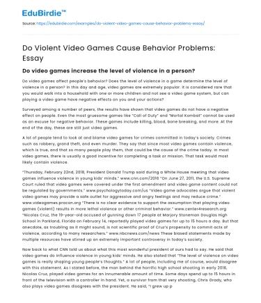 Do Violent Video Games Cause Behavior Problems: Essay