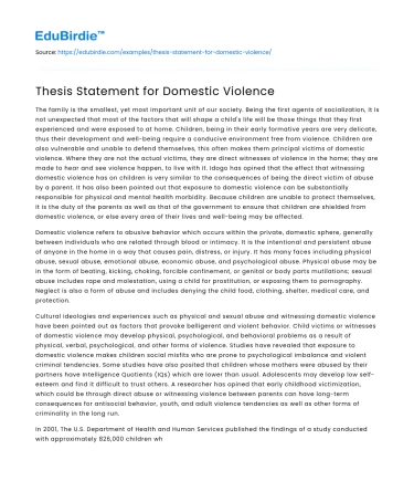Thesis Statement for Domestic Violence