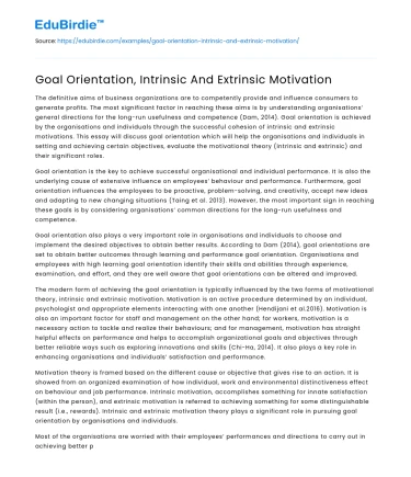 Goal Orientation, Intrinsic And Extrinsic Motivation