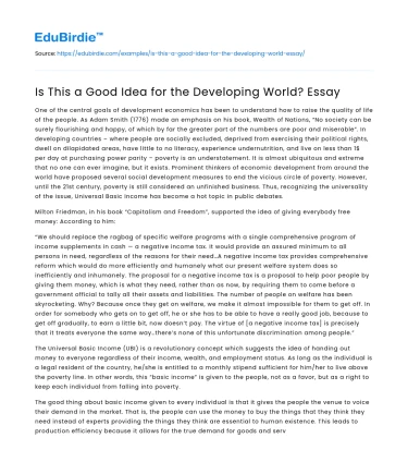 Is This a Good Idea for the Developing World? Essay