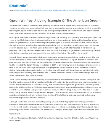 Oprah Winfrey: A Living Example Of The American Dream