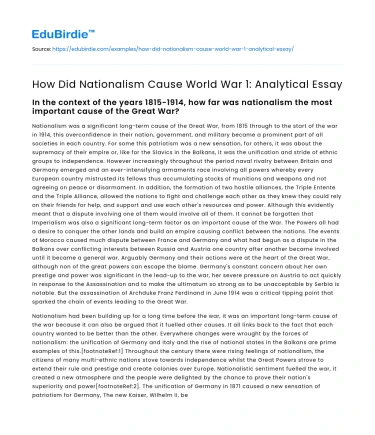 How Did Nationalism Cause World War 1: Analytical Essay