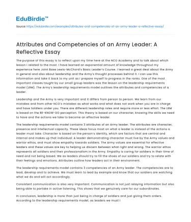Attributes and Competencies of an Army Leader: A Reflective Essay