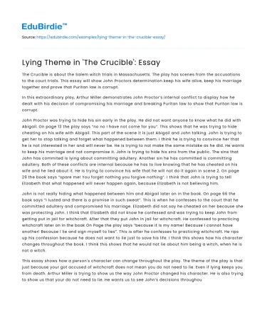 Lying Theme in ‘The Crucible’: Essay