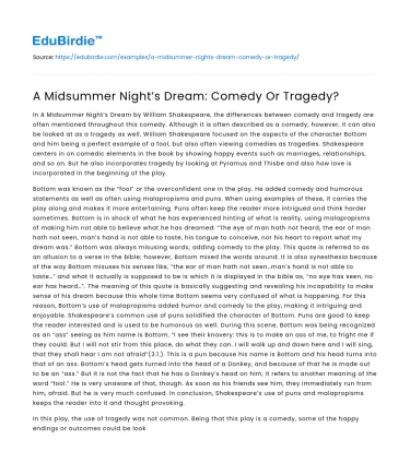 A Midsummer Night’s Dream: Comedy Or Tragedy?