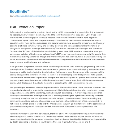 LGBT Reaction Paper