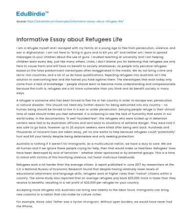 Informative Essay about Refugees Life