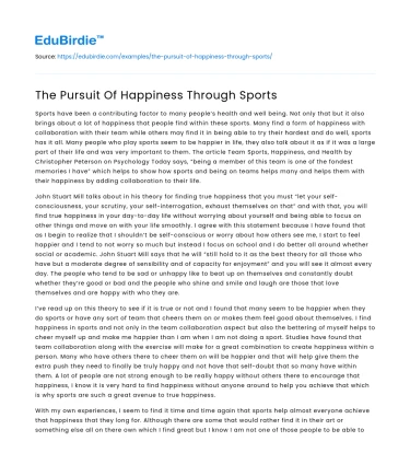 The Pursuit Of Happiness Through Sports