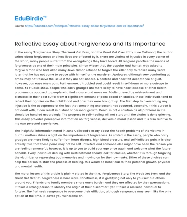 Reflective Essay about Forgiveness and Its Importance