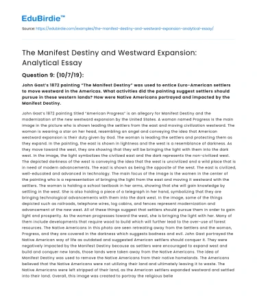 The Manifest Destiny and Westward Expansion: Analytical Essay