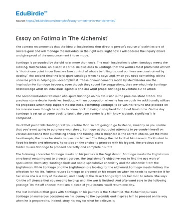 Essay on Fatima in ‘The Alchemist’