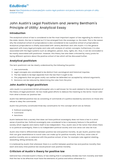 Austin and Bentham: Legal Positivism vs Principle of Utility
