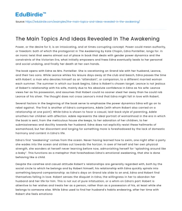 The Main Topics And Ideas Revealed In The Awakening