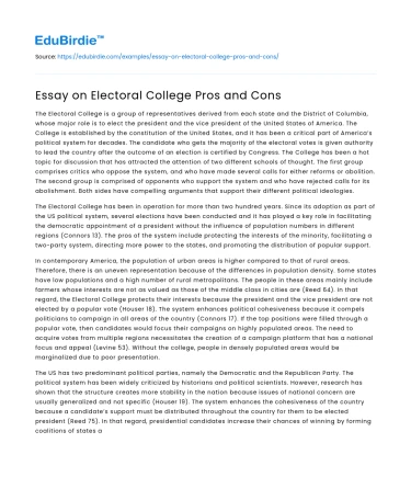 Essay on Electoral College Pros and Cons