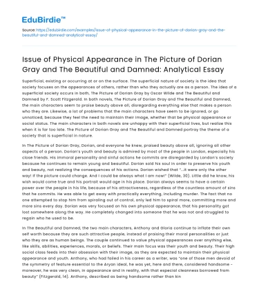 Physical Appearance in Dorian Gray and The Beautiful and Damned