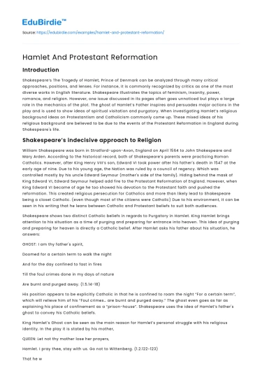 Hamlet And Protestant Reformation