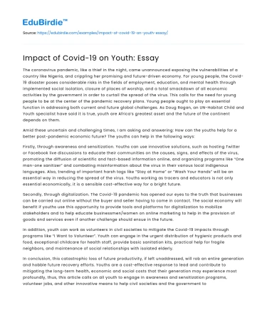 Impact of Covid-19 on Youth: Essay