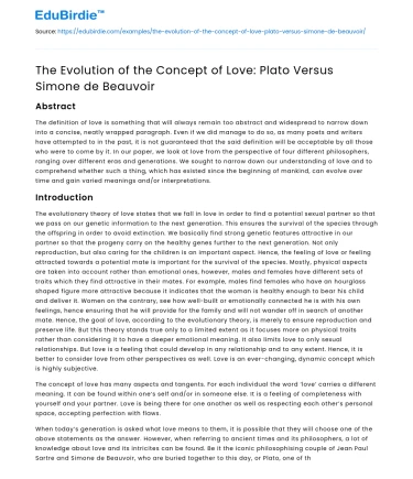 The Evolution of the Concept of Love: Plato Versus Simone de Beauvoir