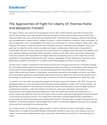 The Approaches Of Fight For Liberty Of Thomas Paine And Benjamin Franklin