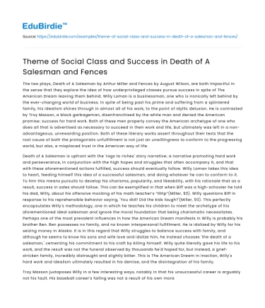 Theme of Social Class and Success in Death of A Salesman and Fences