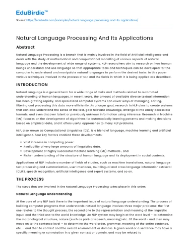 Natural Language Processing And Its Applications