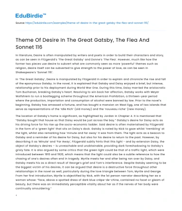 Theme Of Desire In The Great Gatsby, The Flea And Sonnet 116