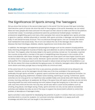 The Significance Of Sports Among The Teenagers