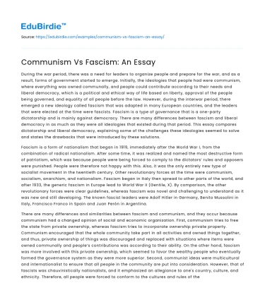 Communism Vs Fascism: An Essay