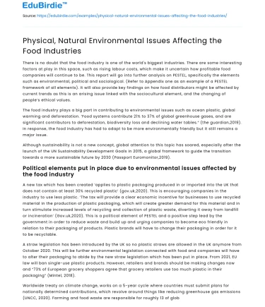 Physical, Natural Environmental Issues Affecting the Food Industries
