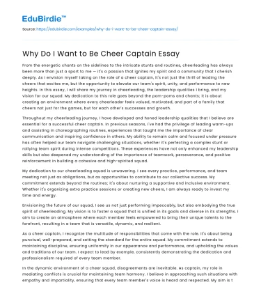 Why Do I Want to Be Cheer Captain Essay