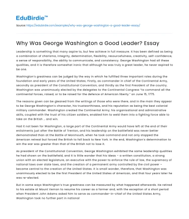 Why Was George Washington a Good Leader? Essay