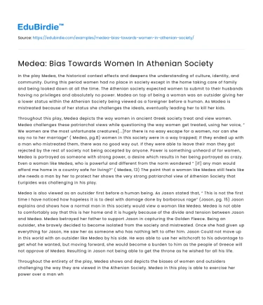 Medea: Bias Towards Women In Athenian Society