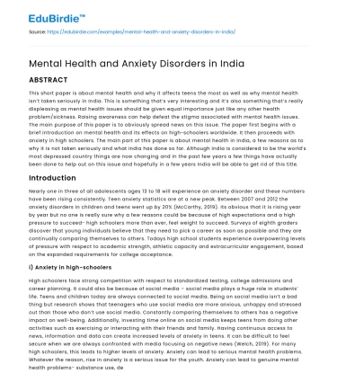 Mental Health and Anxiety Disorders in India