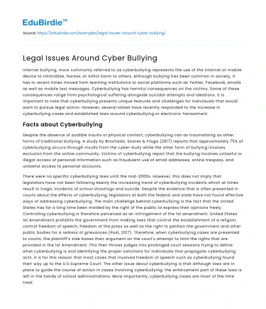 Legal Issues Around Cyber Bullying