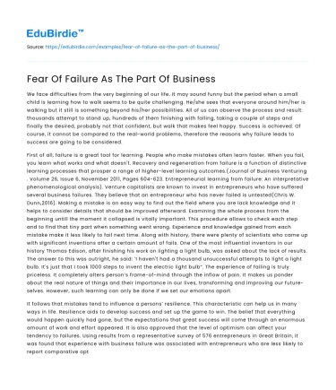 Fear Of Failure As The Part Of Business