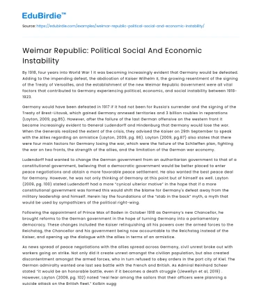 Weimar Republic: Political Social And Economic Instability