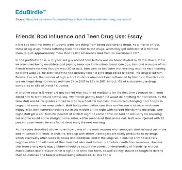 Friends’ Bad Influence and Teen Drug Use: Essay