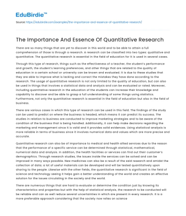 The Importance And Essence Of Quantitative Research