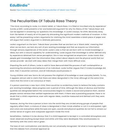 The Peculiarities Of Tabula Rasa Theory