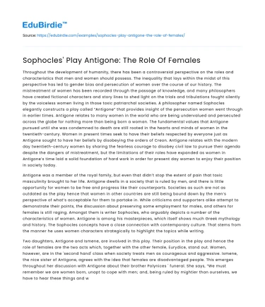 Sophocles’ Play Antigone: The Role Of Females