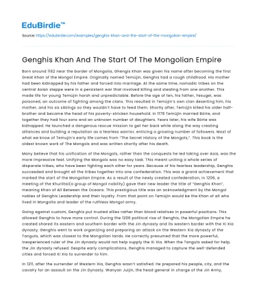 Genghis Khan And The Start Of The Mongolian Empire