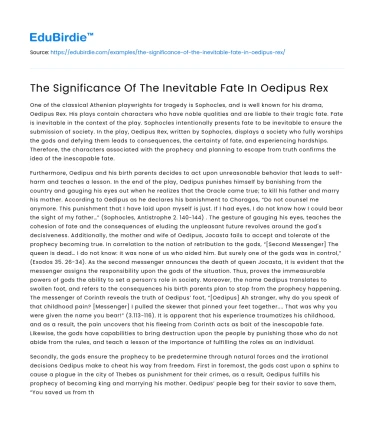 The Significance Of The Inevitable Fate In Oedipus Rex