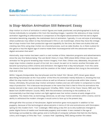 Is Stop-Motion Animation Still Relevant: Essay