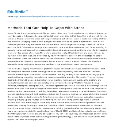 Methods That Can Help To Cope With Stress